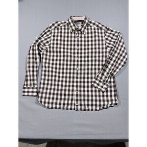 Johnston and Murphy White Plaid Long Sleeve Shirt XL Tailored Fit Flip Cuff